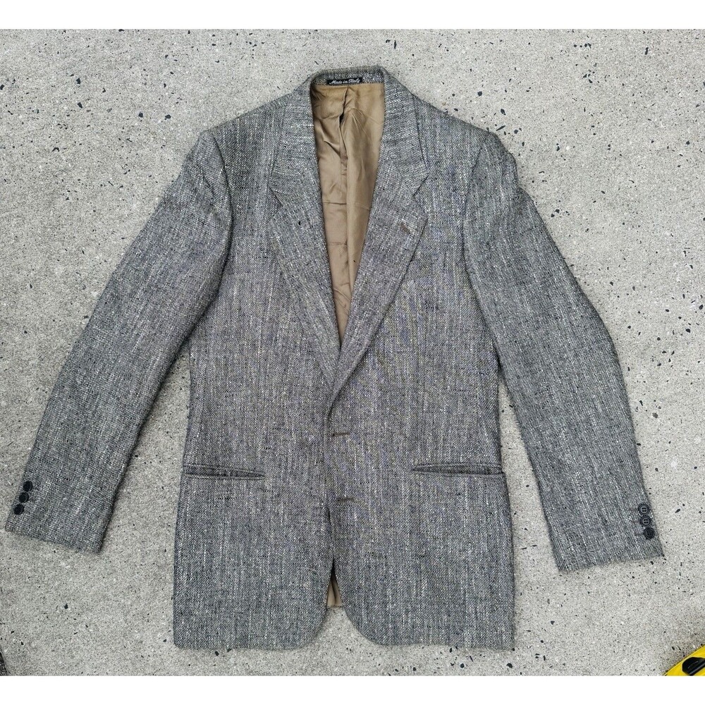 Vintage MANI Giorgio Armani Silk Wool Blazer 40L Gray Italy Mens Jacket